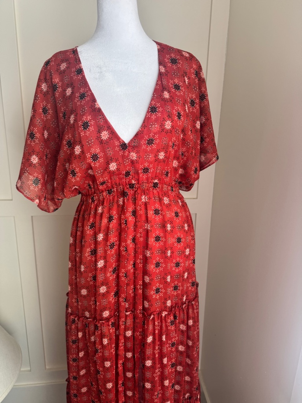 Misa Los Angeles Red Floral V-Neck Tiered Maxi Dress - Picture 3 of 10